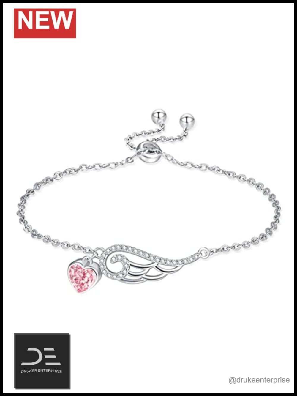 925 Sterling Silver Angel Wing Heart Birthstone Bracelet Women Gift Adjustable